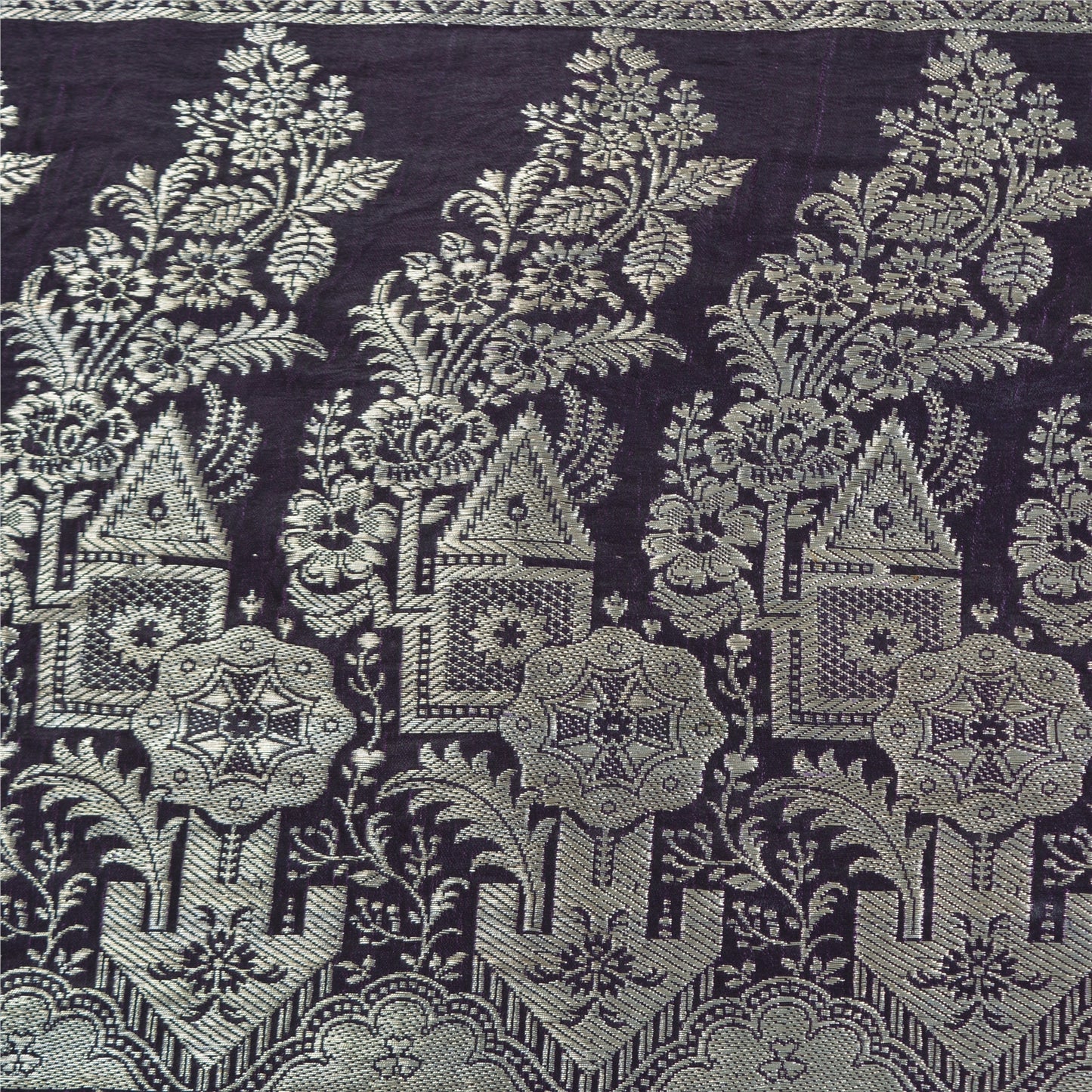 Sanskriti Vintage Purple Sarees Pure Satin Woven Brocade/Banarasi Sari Fabric
