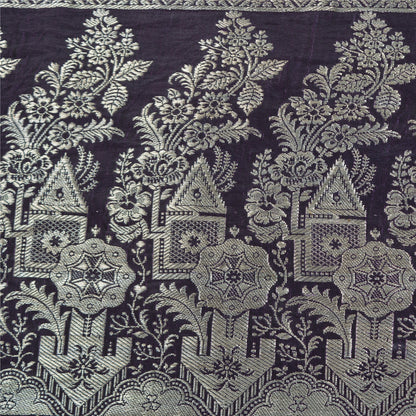 Sanskriti Vintage Purple Sarees Pure Satin Woven Brocade/Banarasi Sari Fabric
