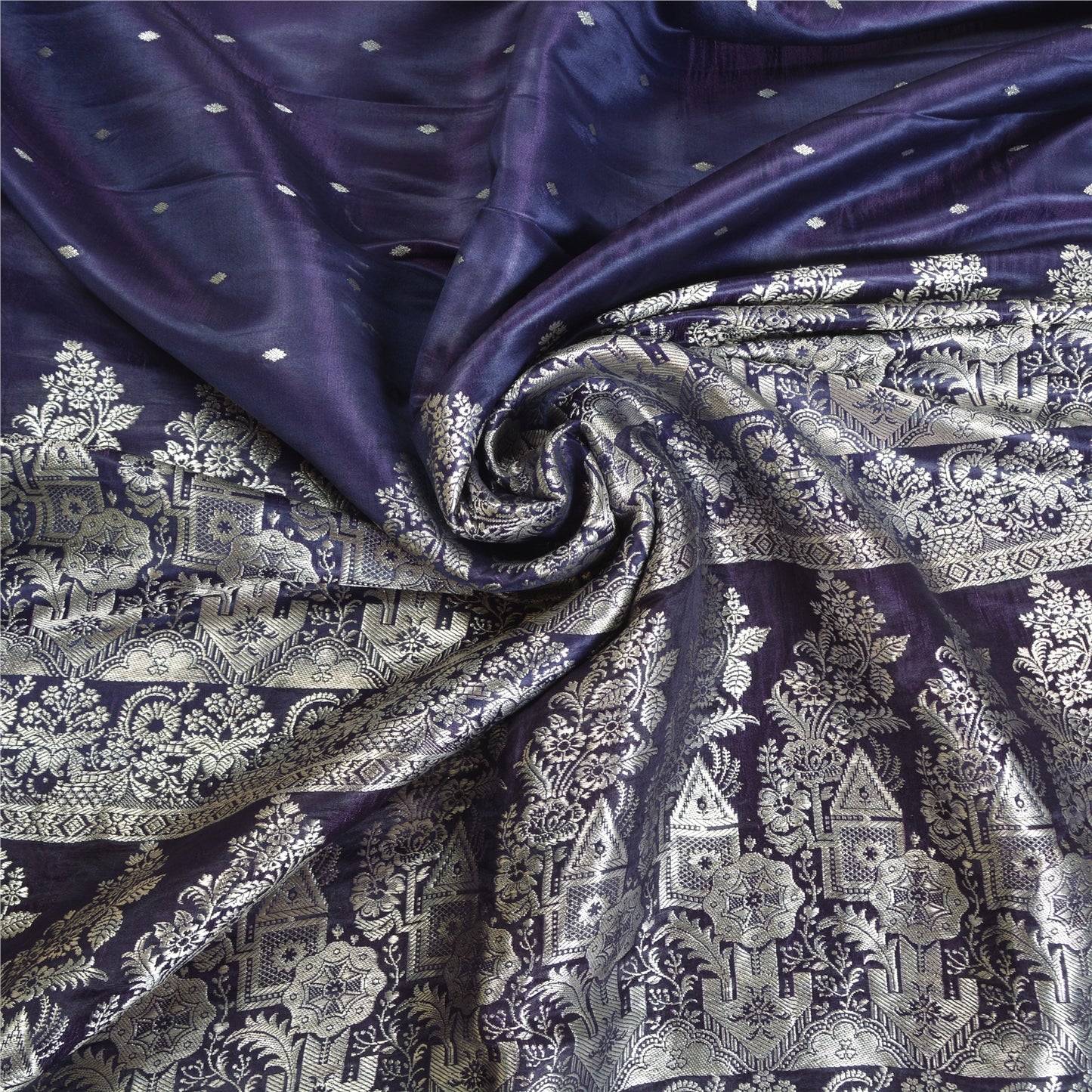 Sanskriti Vintage Purple Sarees Pure Satin Woven Brocade/Banarasi Sari Fabric