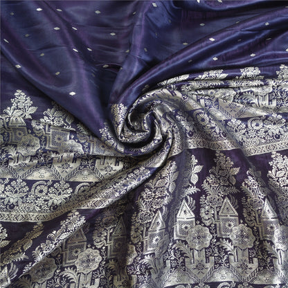 Sanskriti Vintage Purple Sarees Pure Satin Woven Brocade/Banarasi Sari Fabric