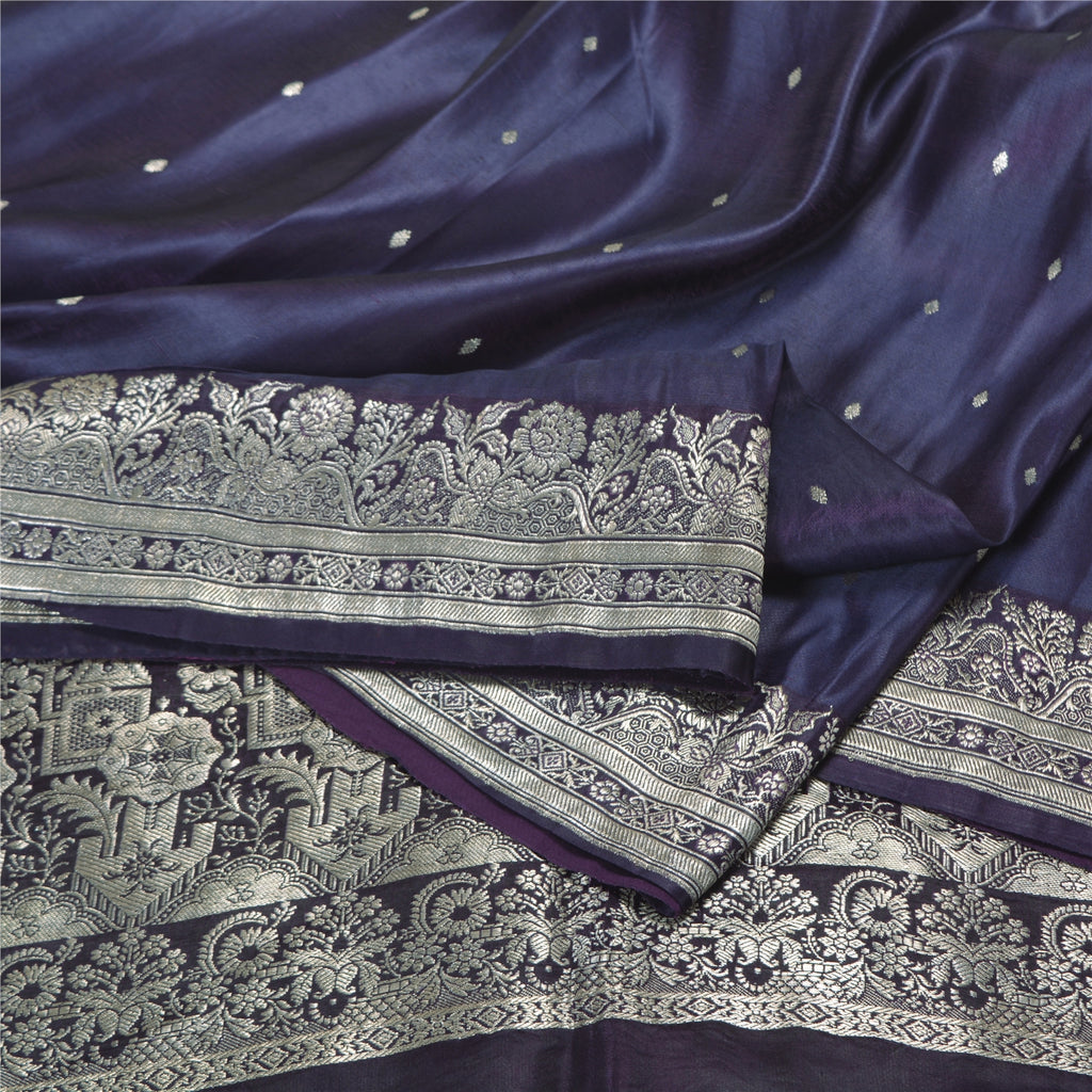 Sanskriti Vintage Purple Sarees Pure Satin Woven Brocade/Banarasi Sari Fabric