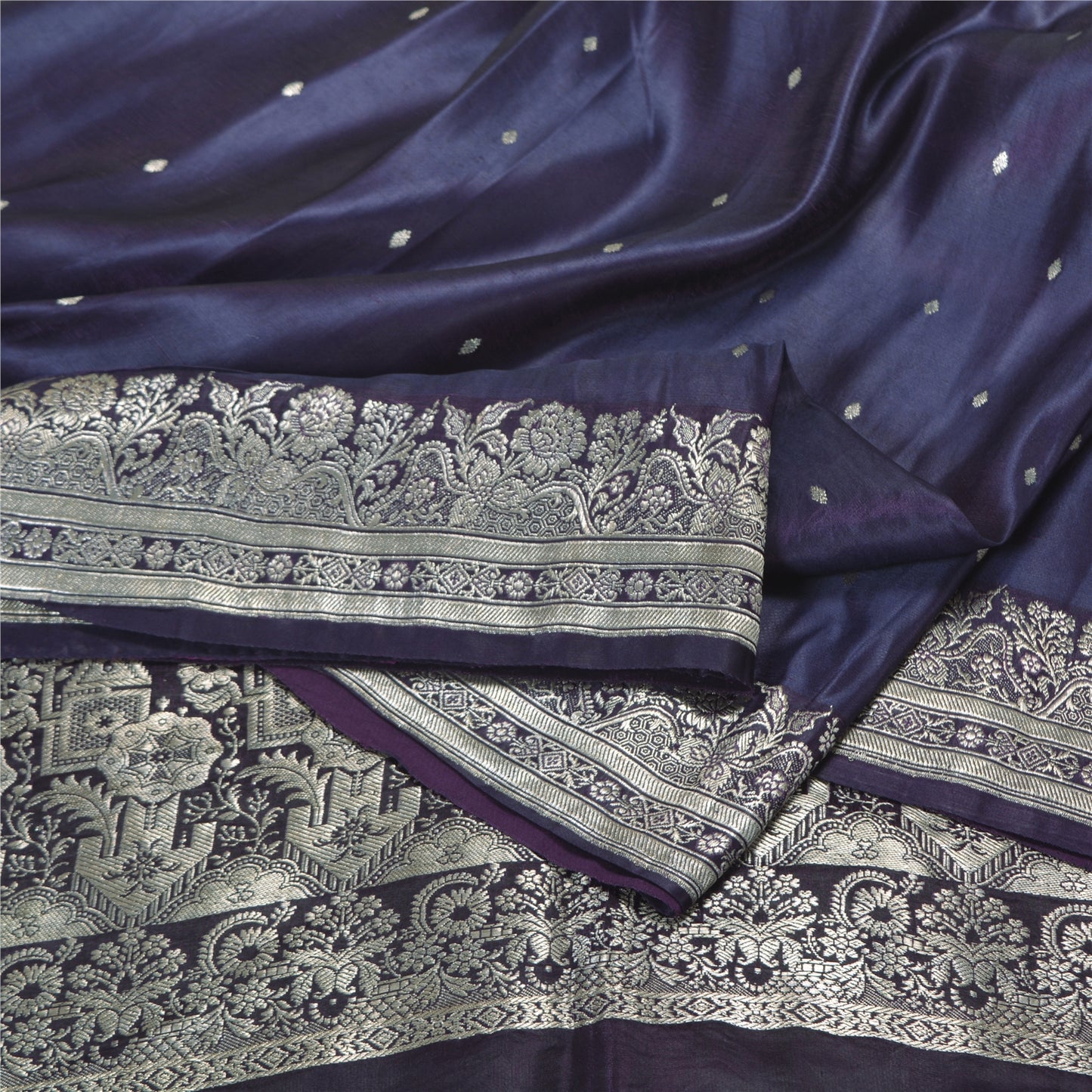 Sanskriti Vintage Purple Sarees Pure Satin Woven Brocade/Banarasi Sari Fabric