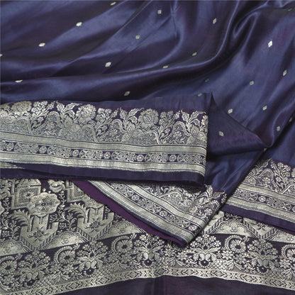Sanskriti Vintage Purple Sarees Pure Satin Woven Brocade/Banarasi Sari Fabric