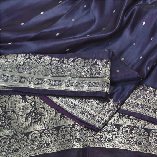 Sanskriti Vintage Purple Sarees Pure Satin Woven Brocade/Banarasi Sari Fabric