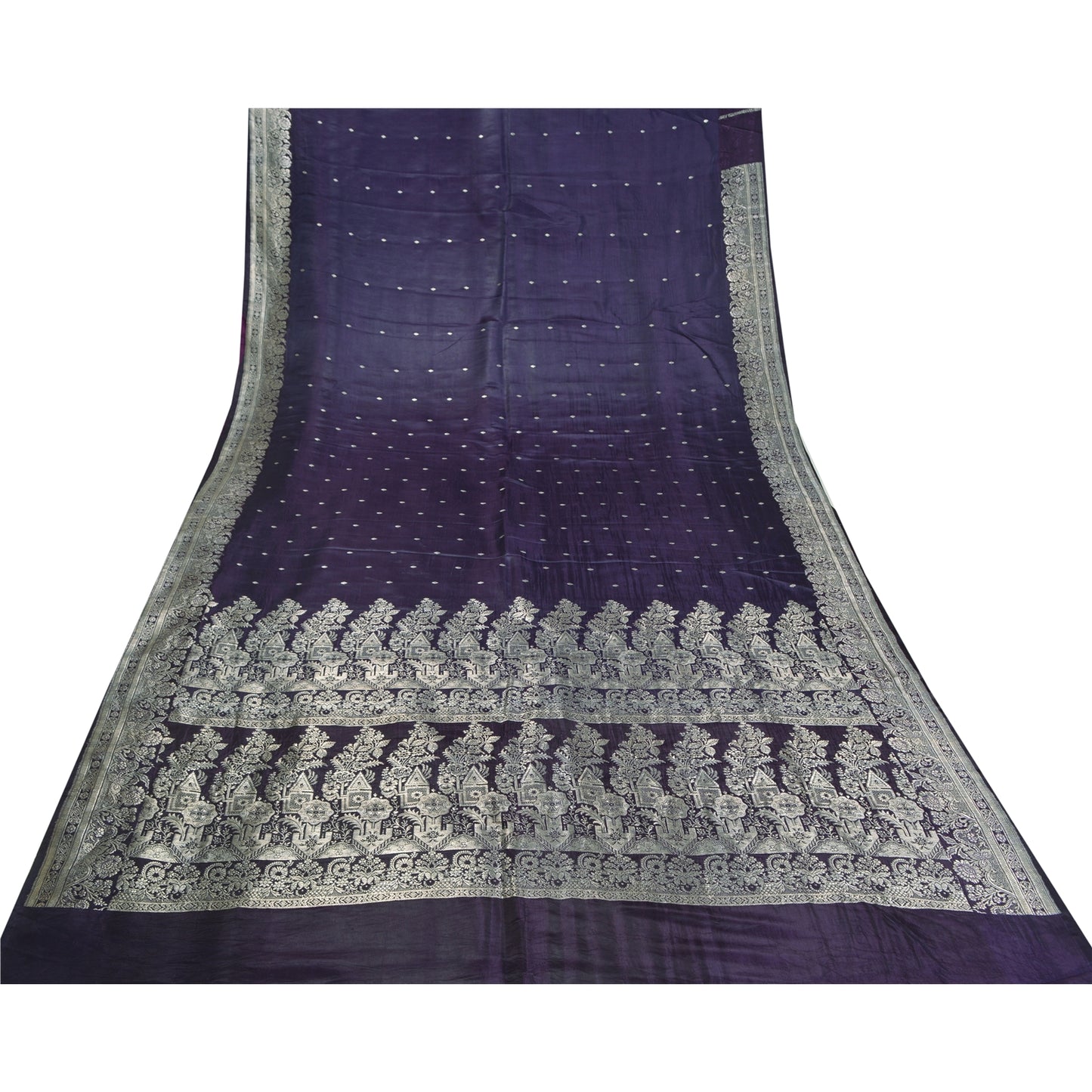 Sanskriti Vintage Purple Sarees Pure Satin Woven Brocade/Banarasi Sari Fabric
