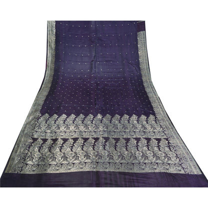 Sanskriti Vintage Purple Sarees Pure Satin Woven Brocade/Banarasi Sari Fabric