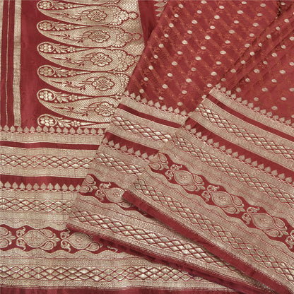 Sanskriti Vintage Dark Red Sarees Pure Satin Woven Brocade/Banarasi Sari Fabric