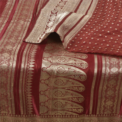 Sanskriti Vintage Dark Red Sarees Pure Satin Woven Brocade/Banarasi Sari Fabric