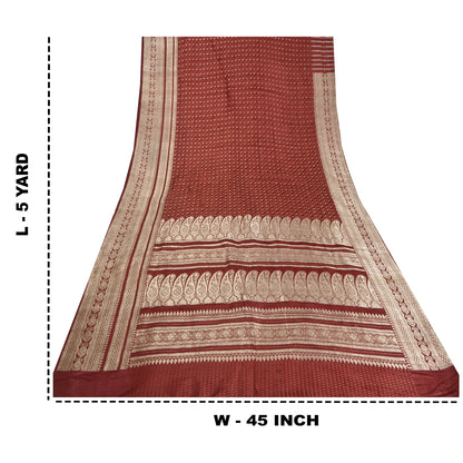 Sanskriti Vintage Dark Red Sarees Pure Satin Woven Brocade/Banarasi Sari Fabric