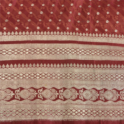 Sanskriti Vintage Dark Red Sarees Pure Satin Woven Brocade/Banarasi Sari Fabric