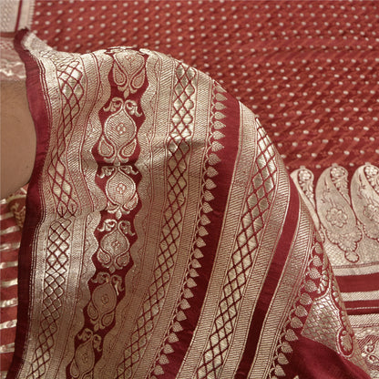 Sanskriti Vintage Dark Red Sarees Pure Satin Woven Brocade/Banarasi Sari Fabric