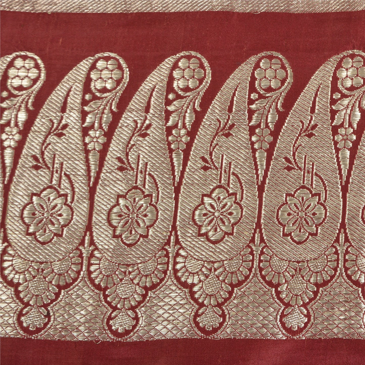 Sanskriti Vintage Dark Red Sarees Pure Satin Woven Brocade/Banarasi Sari Fabric