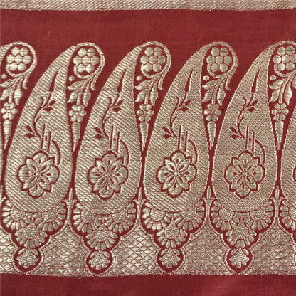 Sanskriti Vintage Dark Red Sarees Pure Satin Woven Brocade/Banarasi Sari Fabric
