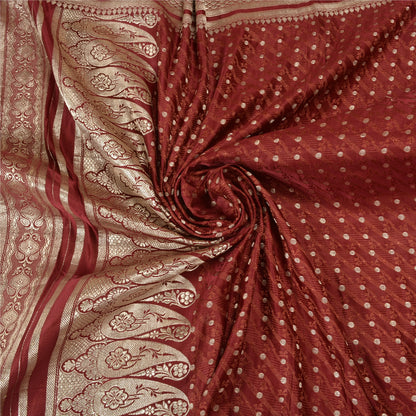 Sanskriti Vintage Dark Red Sarees Pure Satin Woven Brocade/Banarasi Sari Fabric