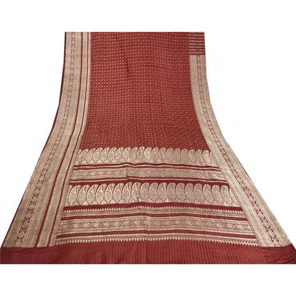Sanskriti Vintage Dark Red Sarees Pure Satin Woven Brocade/Banarasi Sari Fabric
