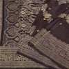 Sanskriti Vintage Dark Brown Sarees Pure Satin Silk Brocade/Banarasi Sari Fabric