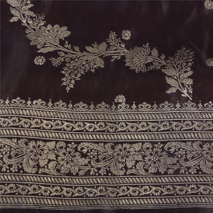 Sanskriti Vintage Dark Brown Sarees Pure Satin Silk Brocade/Banarasi Sari Fabric