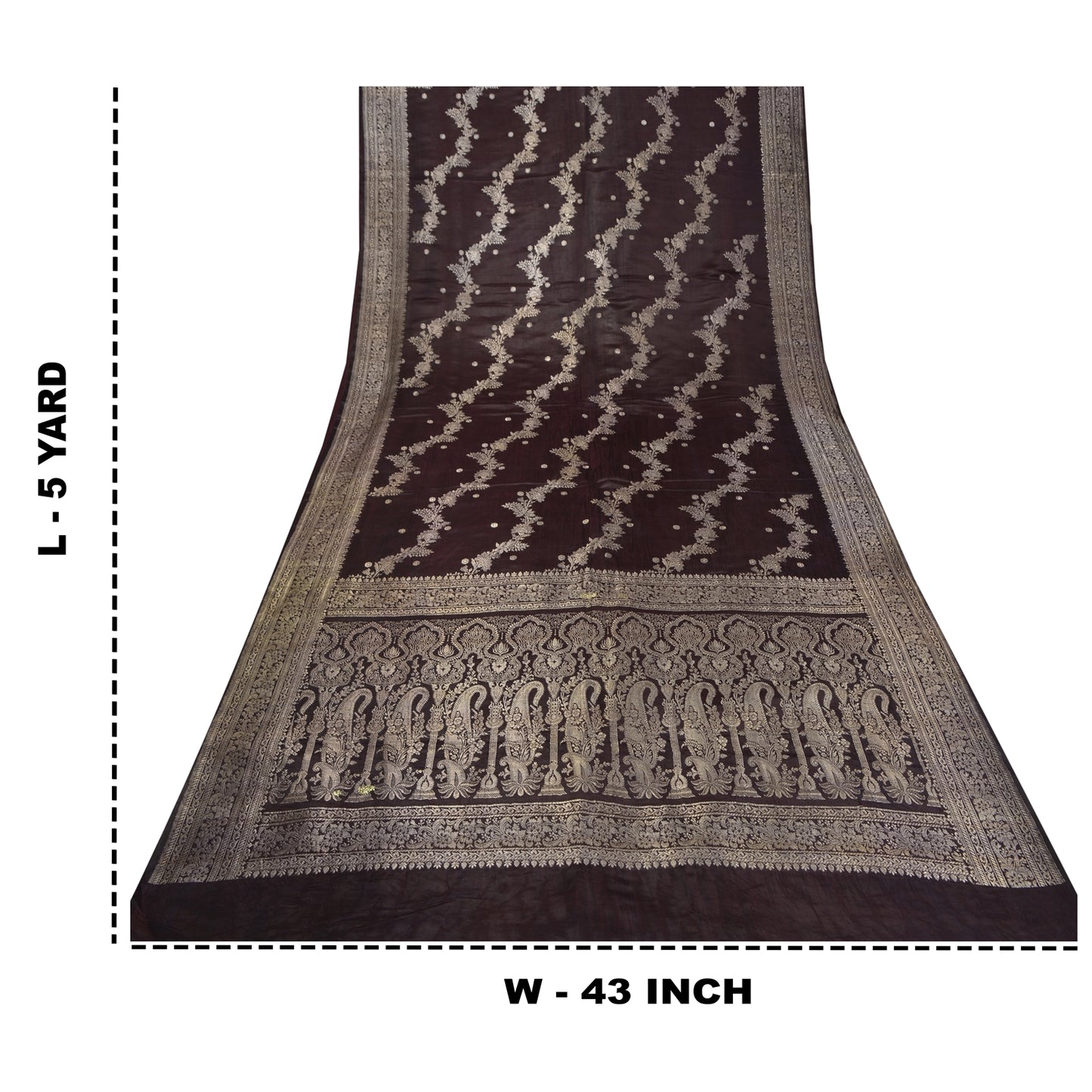 Sanskriti Vintage Dark Brown Sarees Pure Satin Silk Brocade/Banarasi Sari Fabric