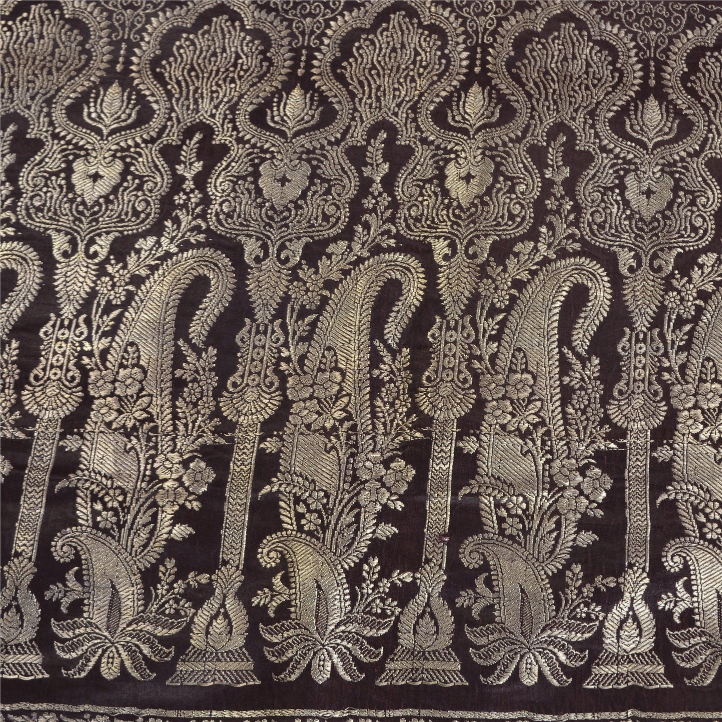 Sanskriti Vintage Dark Brown Sarees Pure Satin Silk Brocade/Banarasi Sari Fabric