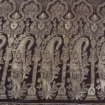 Sanskriti Vintage Dark Brown Sarees Pure Satin Silk Brocade/Banarasi Sari Fabric