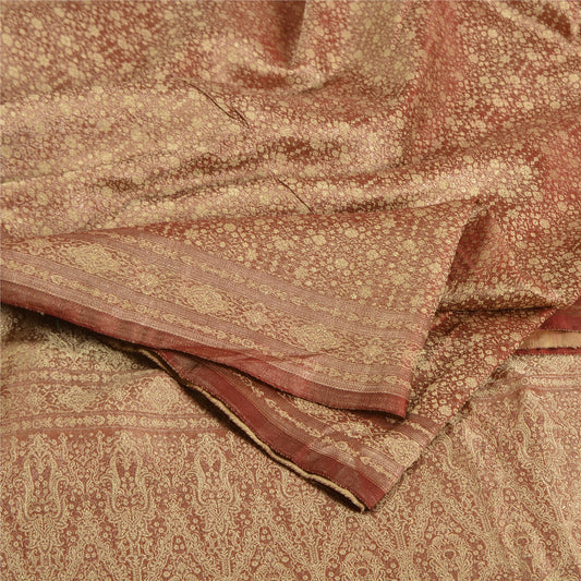 Sanskriti Vintage Golden Red Sarees Pure Satin Silk Woven Brocade Sari Sustainable Fabric