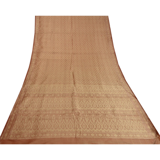 Sanskriti Vintage Golden Red Sarees Pure Satin Silk Woven Brocade Sari Sustainable Fabric