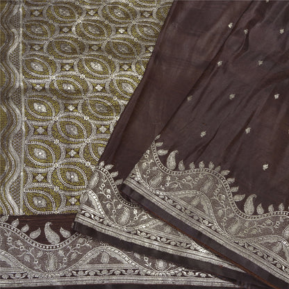 Sanskriti Vintage Brown Sarees Pure Satin Woven Brocade/Banarasi Sari Fabric