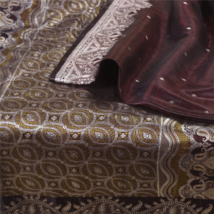 Sanskriti Vintage Brown Sarees Pure Satin Woven Brocade/Banarasi Sari Fabric