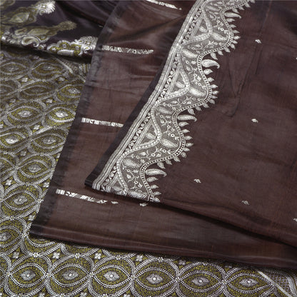 Sanskriti Vintage Brown Sarees Pure Satin Woven Brocade/Banarasi Sari Fabric