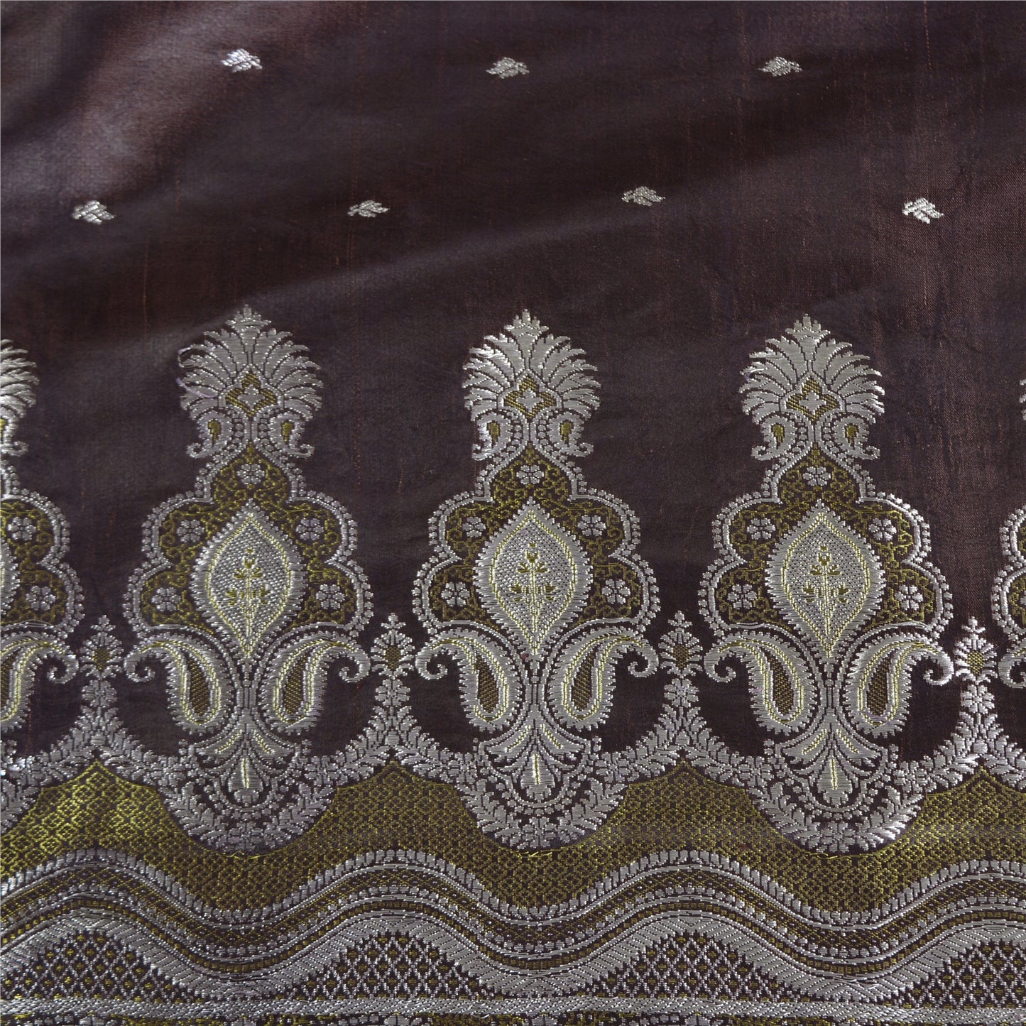 Sanskriti Vintage Brown Sarees Pure Satin Woven Brocade/Banarasi Sari Fabric