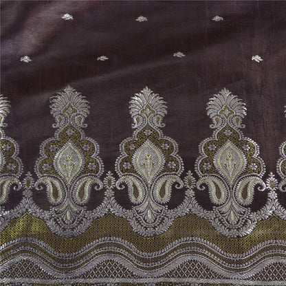 Sanskriti Vintage Brown Sarees Pure Satin Woven Brocade/Banarasi Sari Fabric