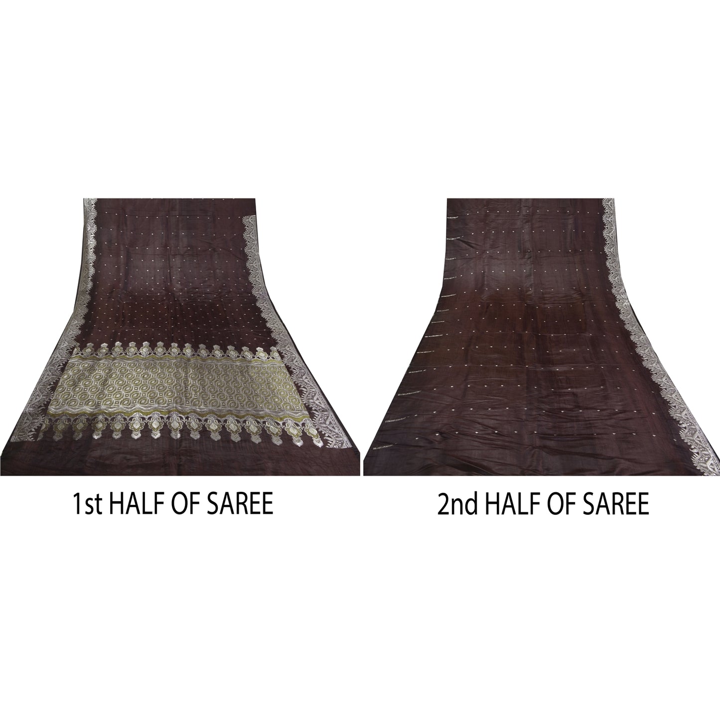 Sanskriti Vintage Brown Sarees Pure Satin Woven Brocade/Banarasi Sari Fabric