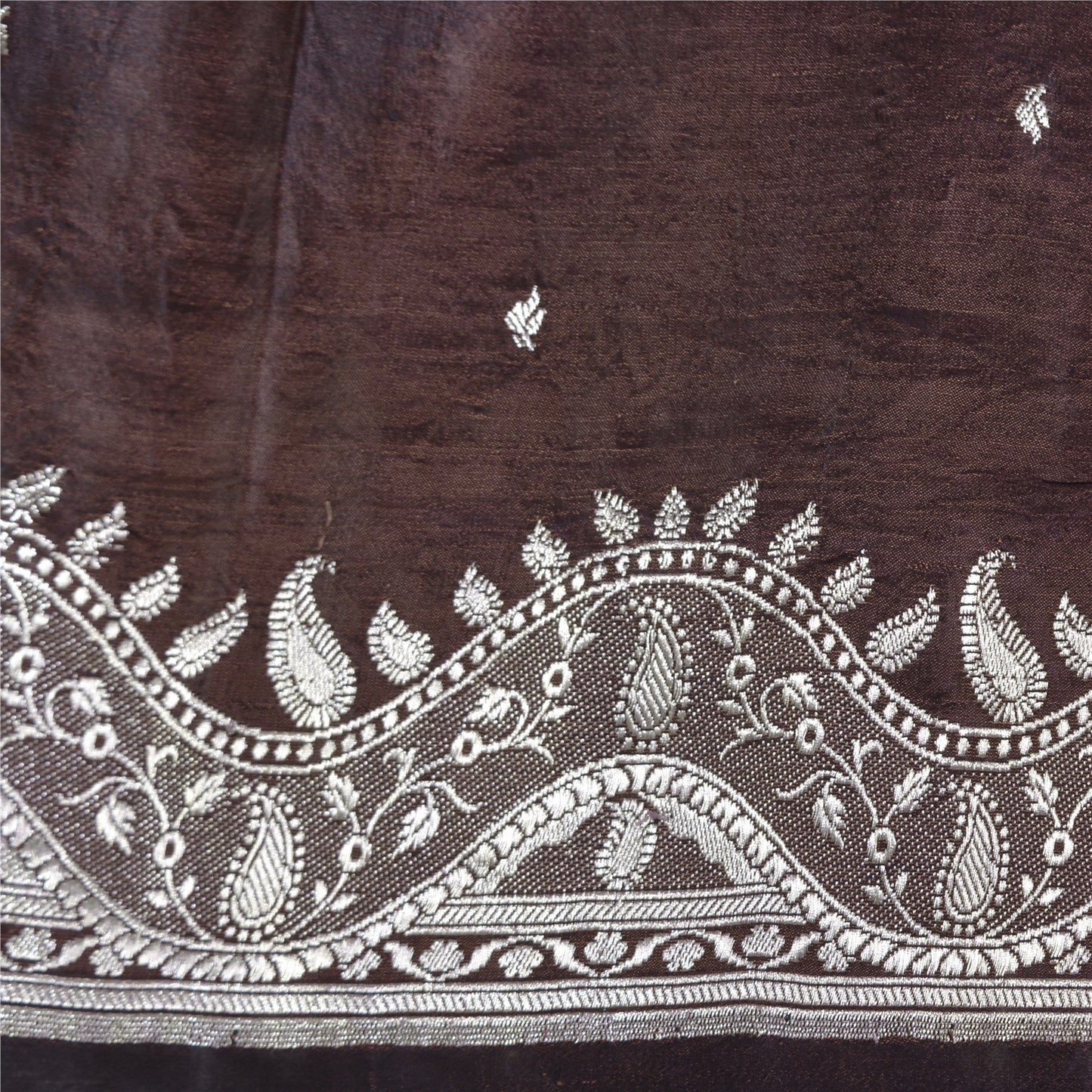 Sanskriti Vintage Brown Sarees Pure Satin Woven Brocade/Banarasi Sari Fabric