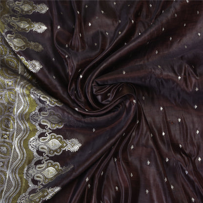 Sanskriti Vintage Brown Sarees Pure Satin Woven Brocade/Banarasi Sari Fabric