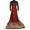 Sanskriti Vintage Dark Red Sarees Pure Satin Woven Brocade/Banarasi Sari Sustainable Fabric
