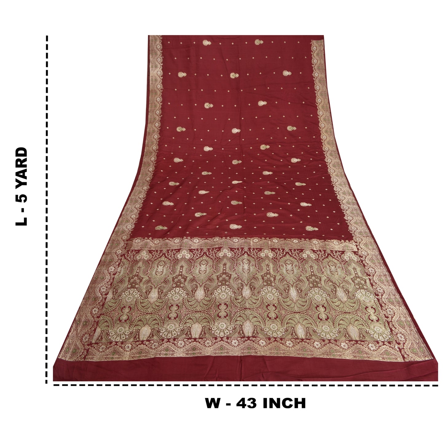 Sanskriti Vintage Dark Red Sarees Pure Satin Woven Brocade/Banarasi Sari Sustainable Fabric