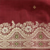 Sanskriti Vintage Dark Red Sarees Pure Satin Woven Brocade/Banarasi Sari Sustainable Fabric