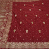 Sanskriti Vintage Dark Red Sarees Pure Satin Woven Brocade/Banarasi Sari Sustainable Fabric