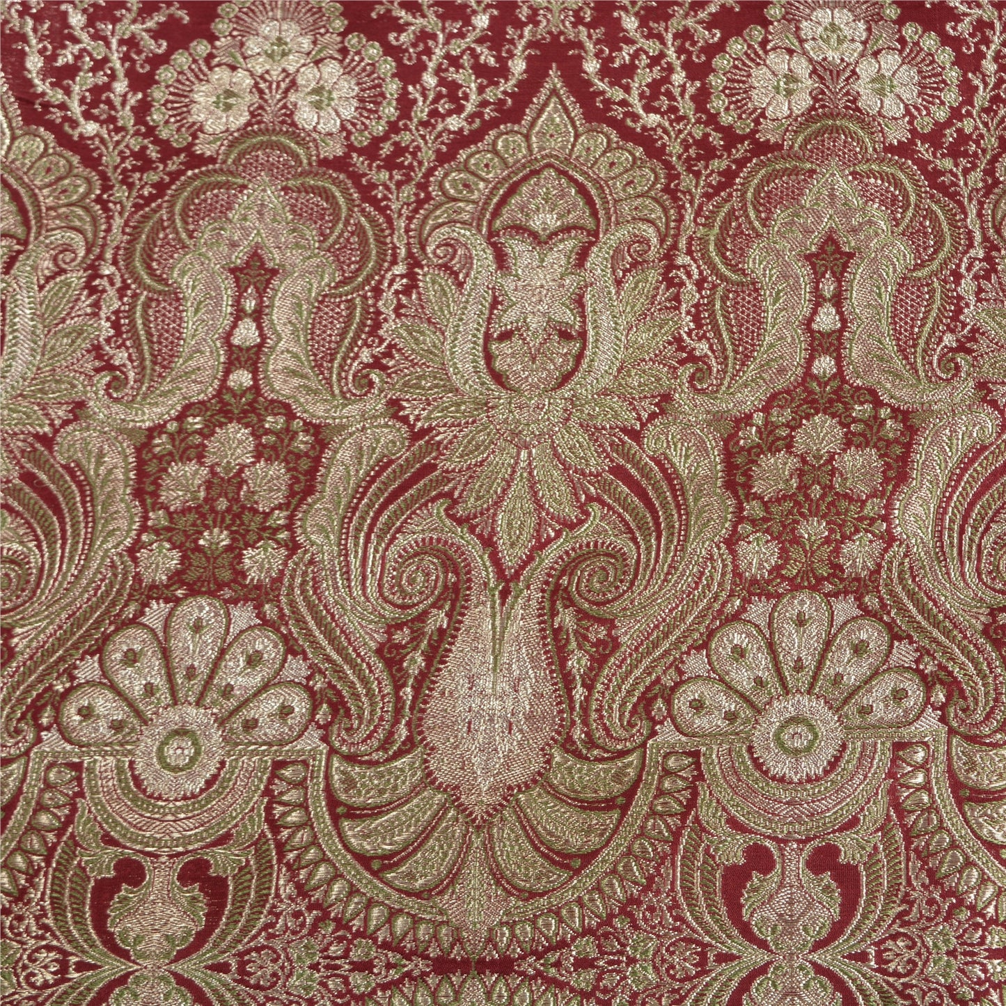 Sanskriti Vintage Dark Red Sarees Pure Satin Woven Brocade/Banarasi Sari Sustainable Fabric