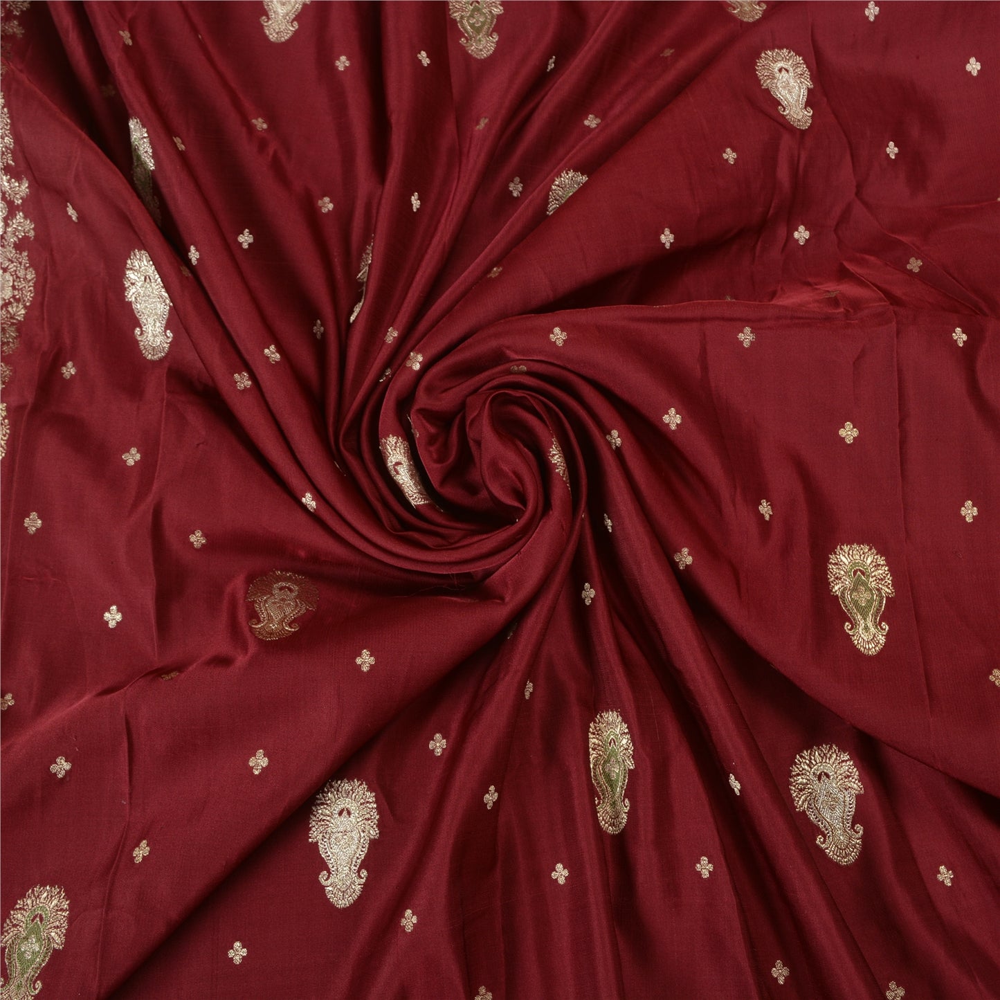 Sanskriti Vintage Dark Red Sarees Pure Satin Woven Brocade/Banarasi Sari Sustainable Fabric