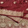 Sanskriti Vintage Dark Red Sarees Pure Satin Woven Brocade/Banarasi Sari Sustainable Fabric