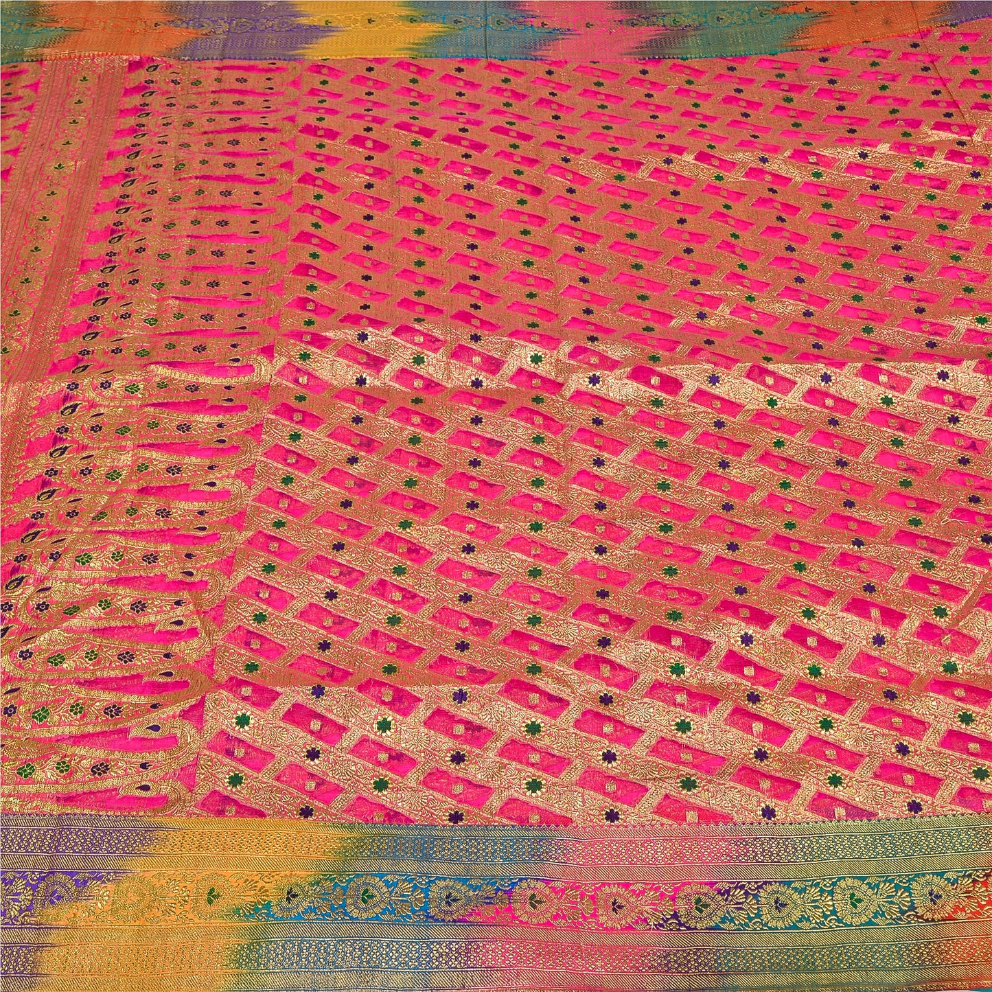 Sanskriti Vintage Pink Sarees Pure Silk Rankat Zari Hand Woven Brocade 5 Yard