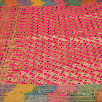 Sanskriti Vintage Pink Sarees Pure Silk Rankat Zari Hand Woven Brocade 5 Yard
