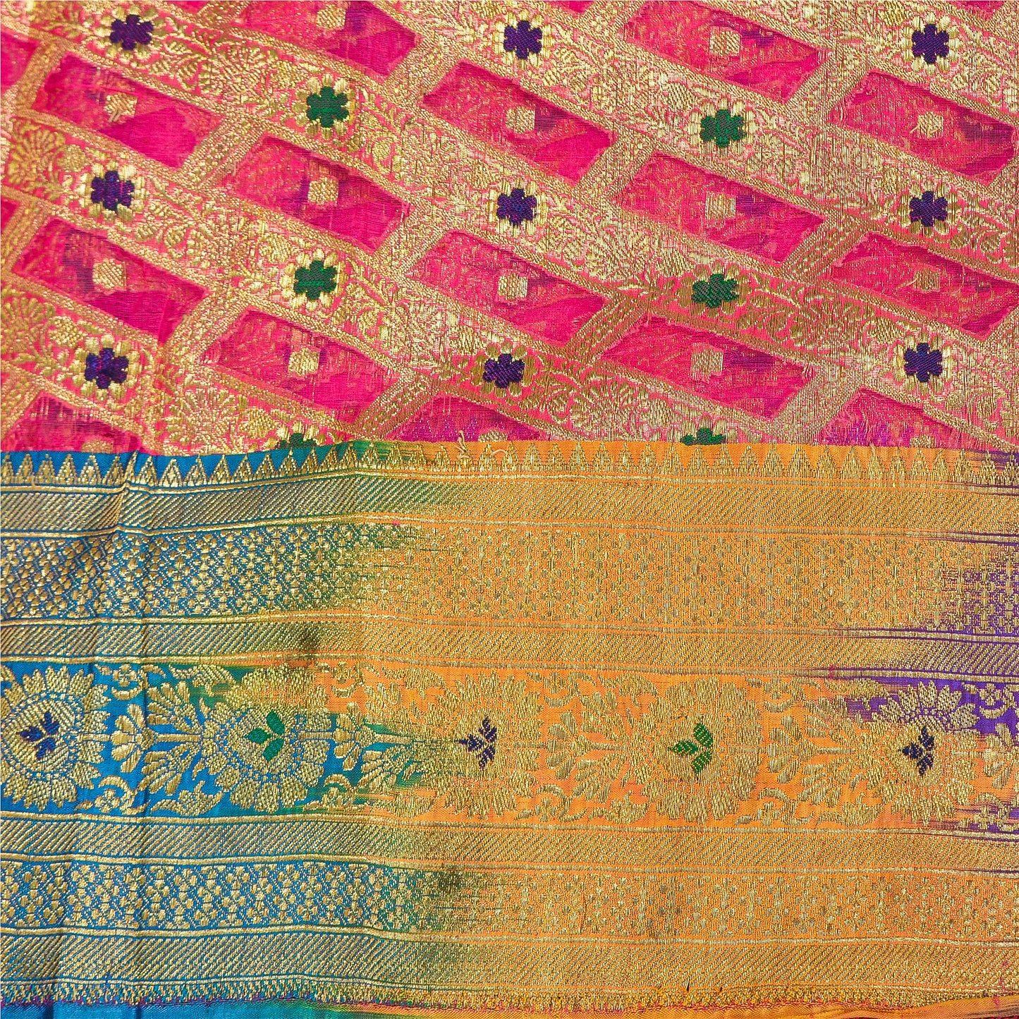 Sanskriti Vintage Pink Sarees Pure Silk Rankat Zari Hand Woven Brocade 5 Yard