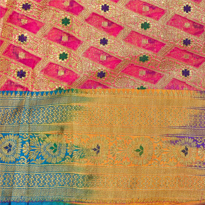 Sanskriti Vintage Pink Sarees Pure Silk Rankat Zari Hand Woven Brocade 5 Yard