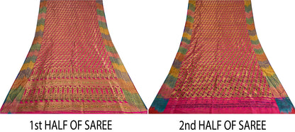 Sanskriti Vintage Pink Sarees Pure Silk Rankat Zari Hand Woven Brocade 5 Yard