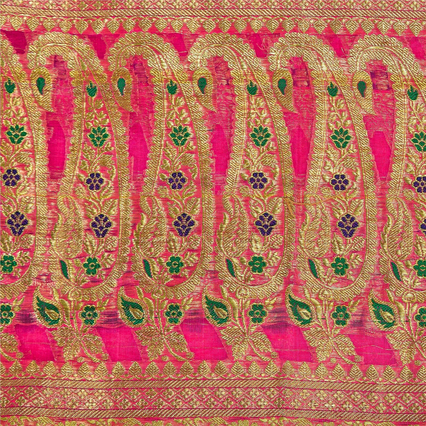Sanskriti Vintage Pink Sarees Pure Silk Rankat Zari Hand Woven Brocade 5 Yard