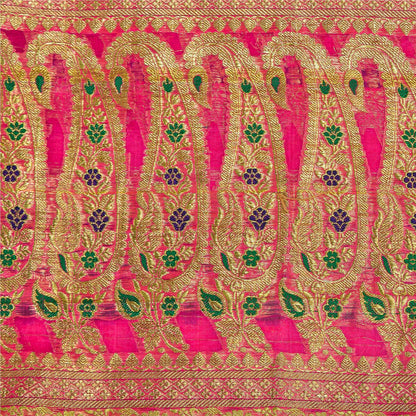 Sanskriti Vintage Pink Sarees Pure Silk Rankat Zari Hand Woven Brocade 5 Yard