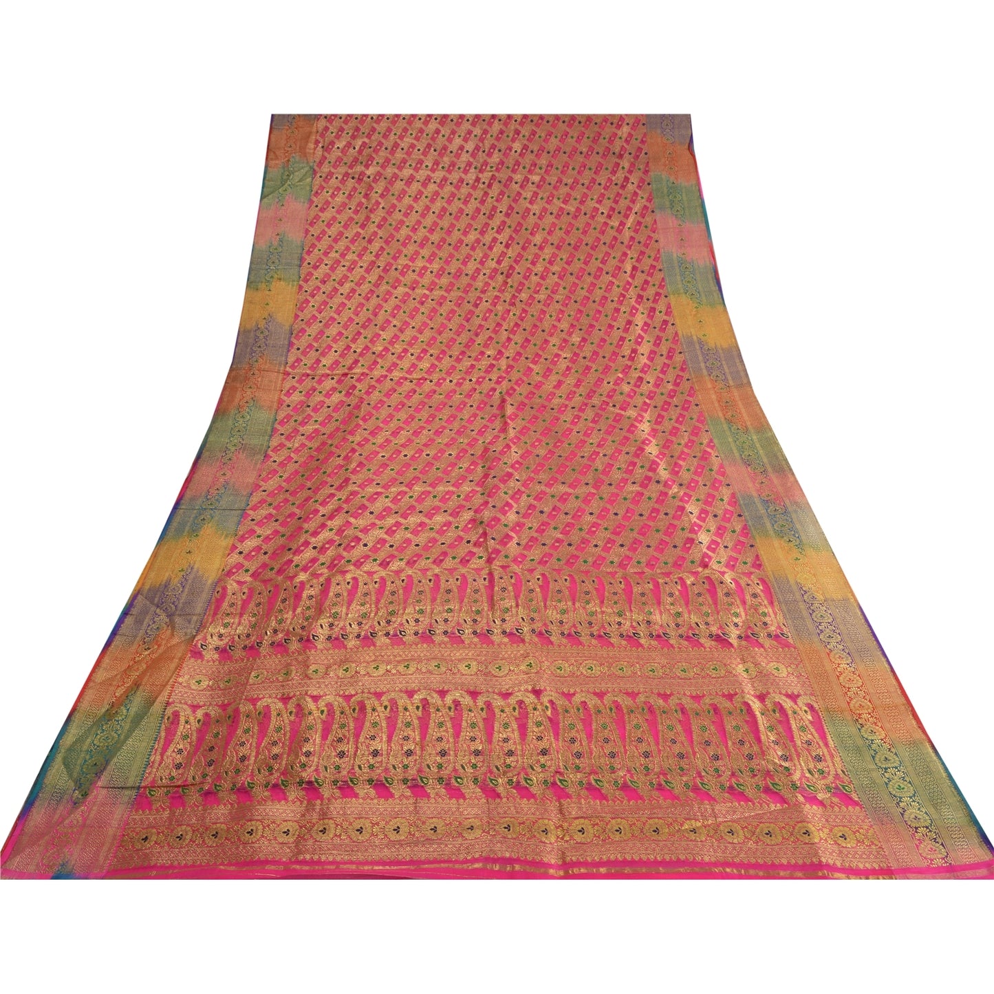 Sanskriti Vintage Pink Sarees Pure Silk Rankat Zari Hand Woven Brocade 5 Yard