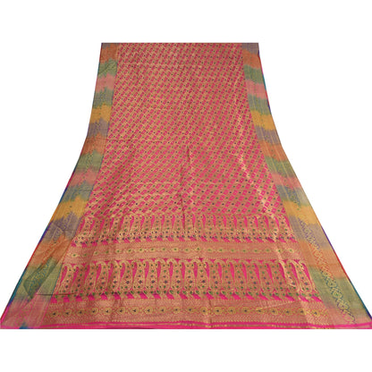 Sanskriti Vintage Pink Sarees Pure Silk Rankat Zari Hand Woven Brocade 5 Yard
